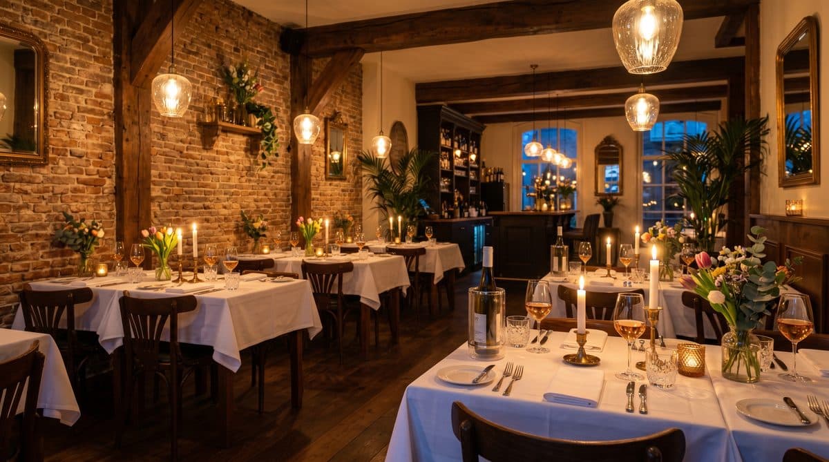 Restaurant met gedekte tafels — AI-telefoniste voor restaurants
