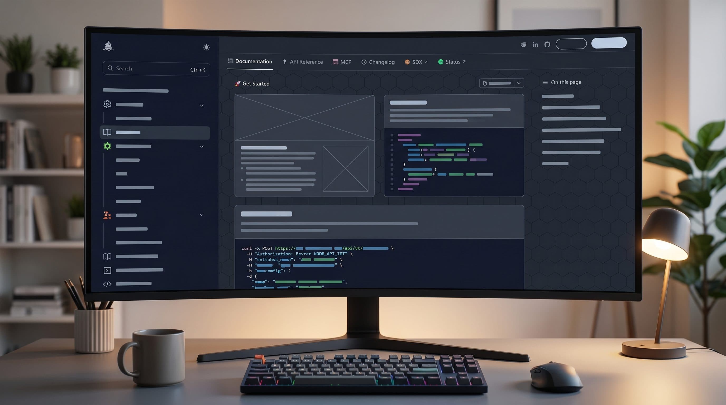 HMS Sovereign API documentatie — developer dashboard met code examples